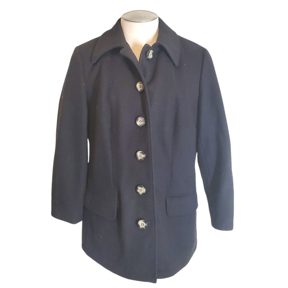Harve Benard Vintage Women's Wool Peacoat Button Front Coat Black Sz 18W